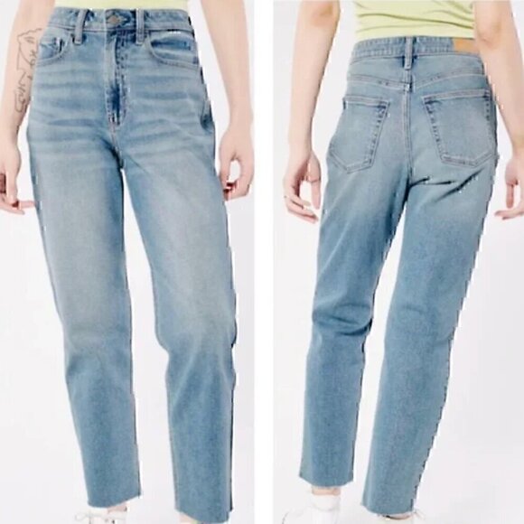 HOLLISTER Ultra High Rise Vintage Straight Jeans Light Wash Cropped Crop Ankle - Picture 3 of 12